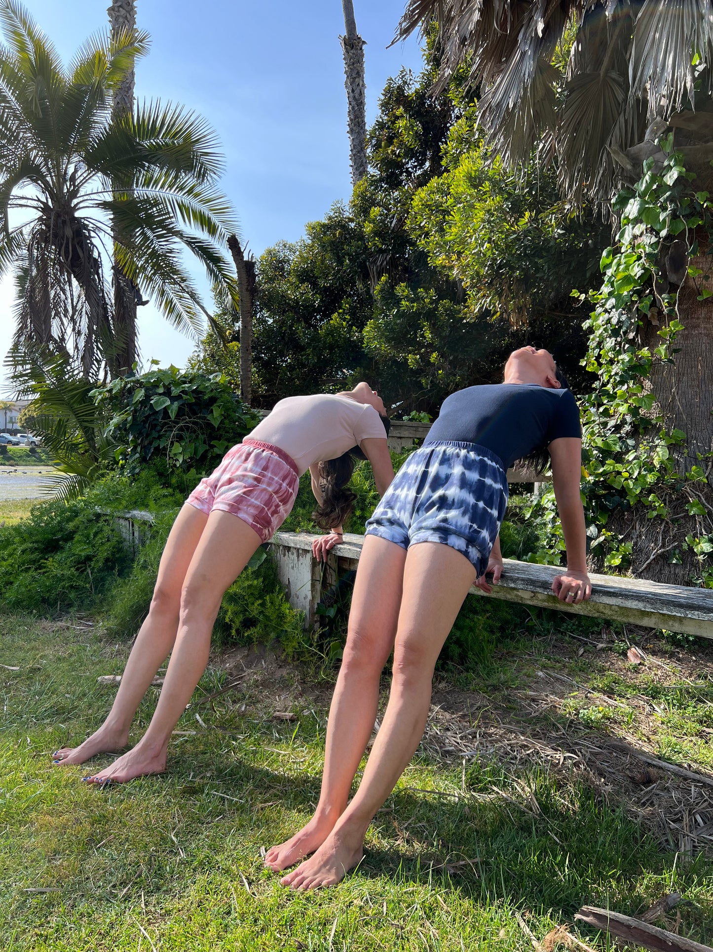 Tie Dye Cotton Yoga Short - Indigo Stripes