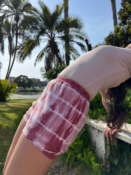 Tie Dye Cotton Yoga Short - Dune Stripes