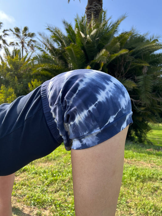 Tie Dye Cotton Yoga Short - Indigo Stripes