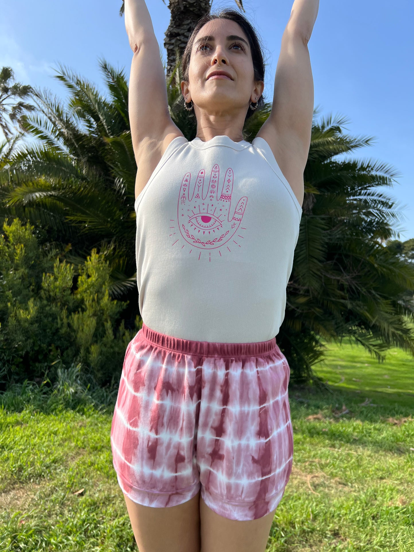 Tie Dye Cotton Yoga Short - Dune Stripes