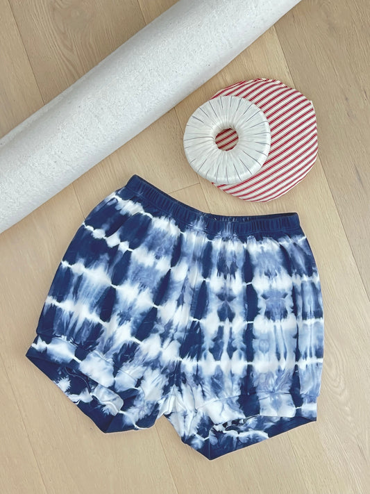 Tie Dye Cotton Yoga Short - Indigo Stripes