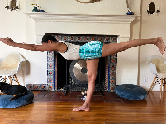 Tie Dye Cotton Yoga Short - Teal Bamboo Stripes
