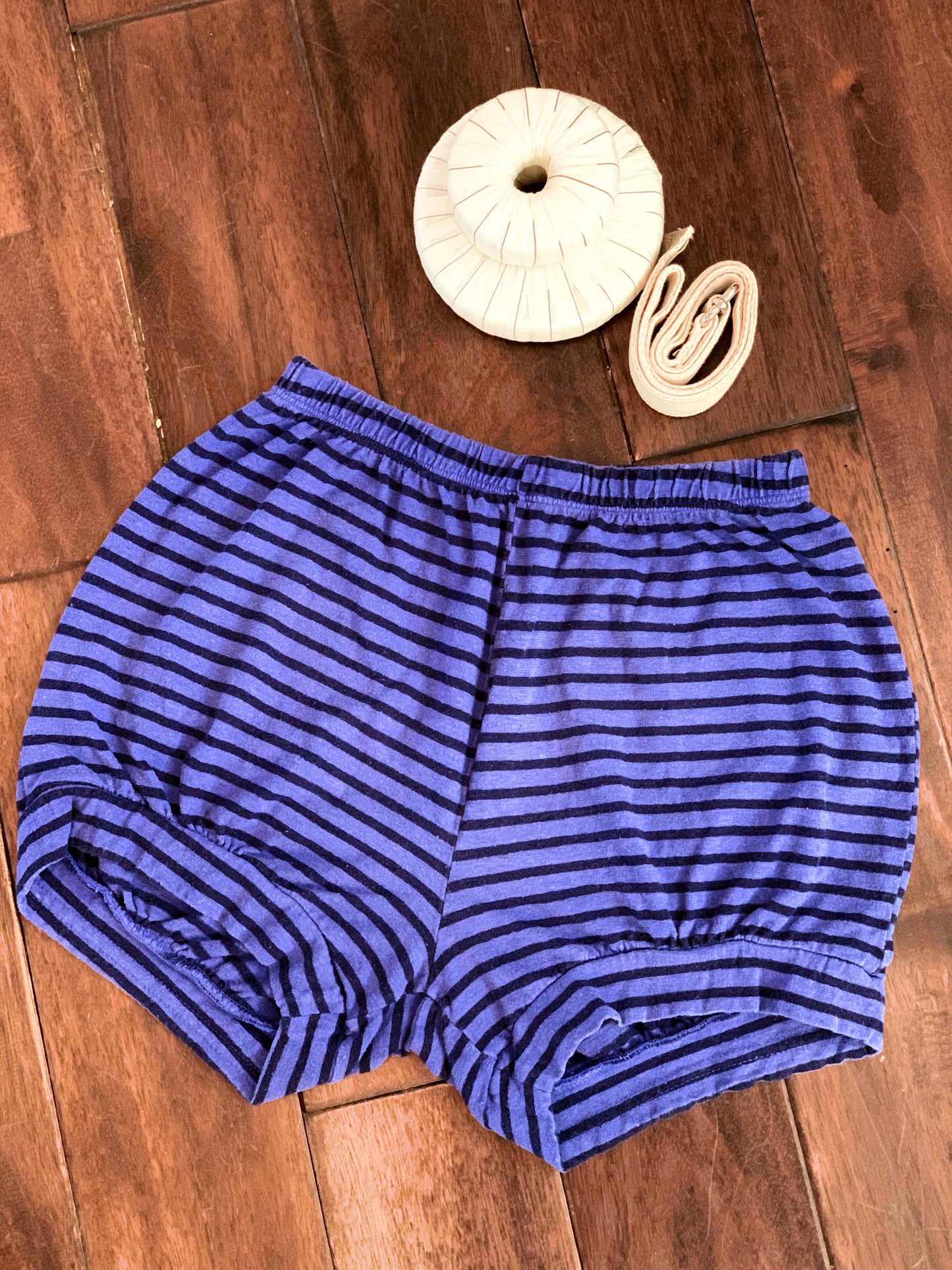 Classic Yoga Shorts - Midnight Blue Stripe (Hemp & Organic Cotton)