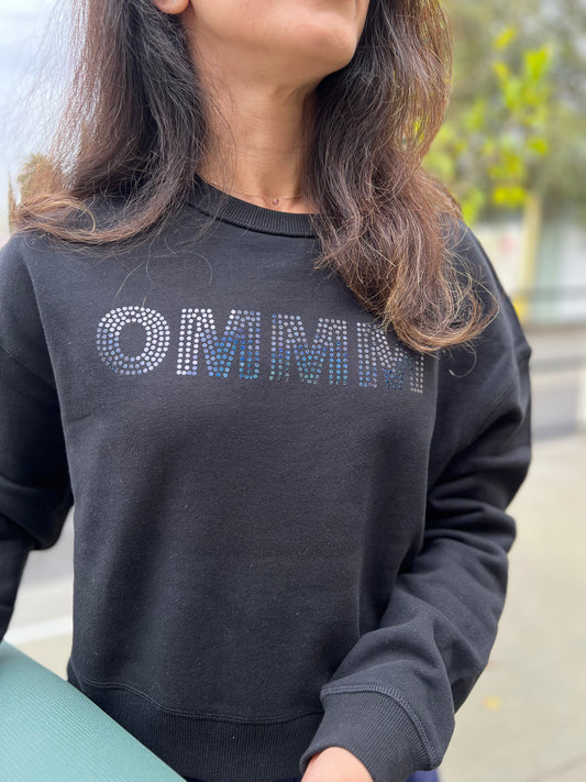 Ommm - Crop Crewneck Sweatshirt (Black sparkle)