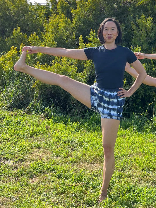 Tie Dye Cotton Yoga Short - Indigo Stripes