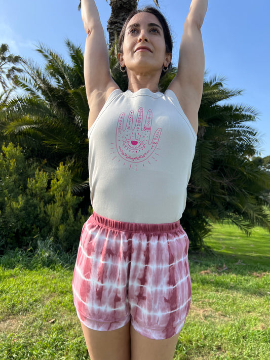 Tie Dye Cotton Yoga Short - Dune Stripes