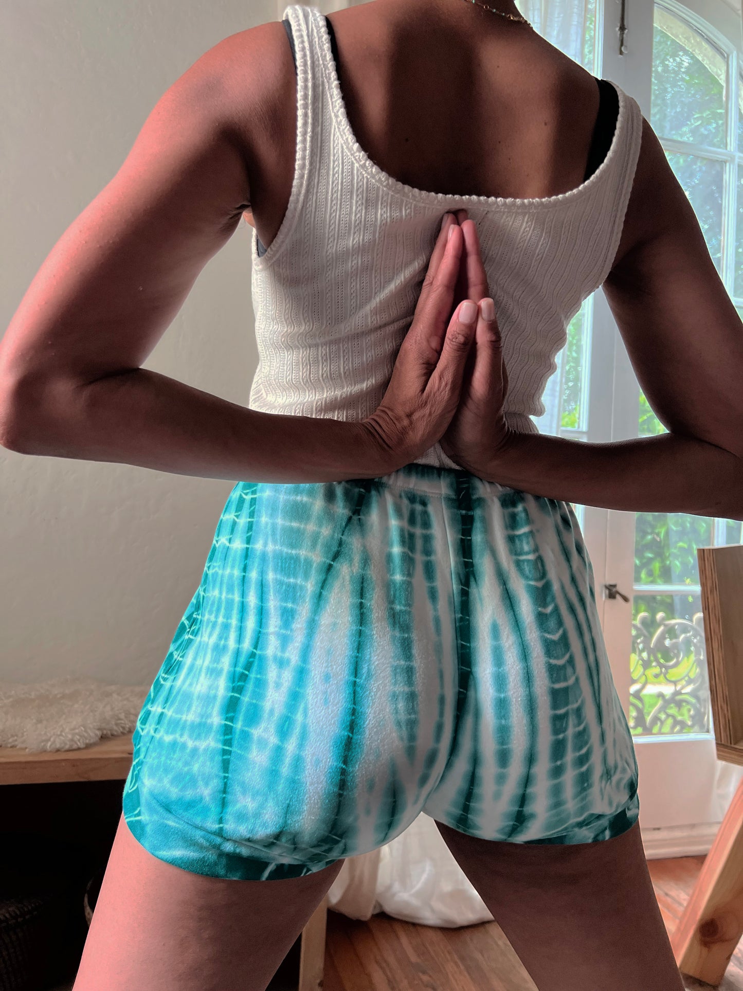 Tie Dye Cotton Yoga Short - Teal Bamboo Stripes