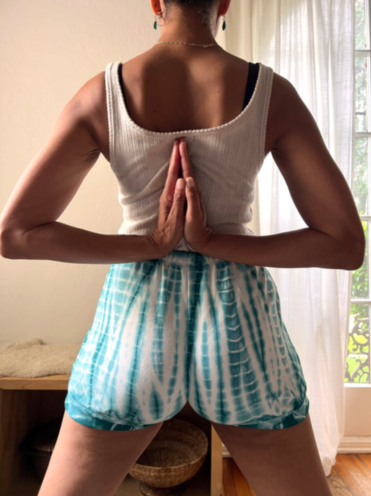 Tie Dye Cotton Yoga Short - Teal Bamboo Stripes