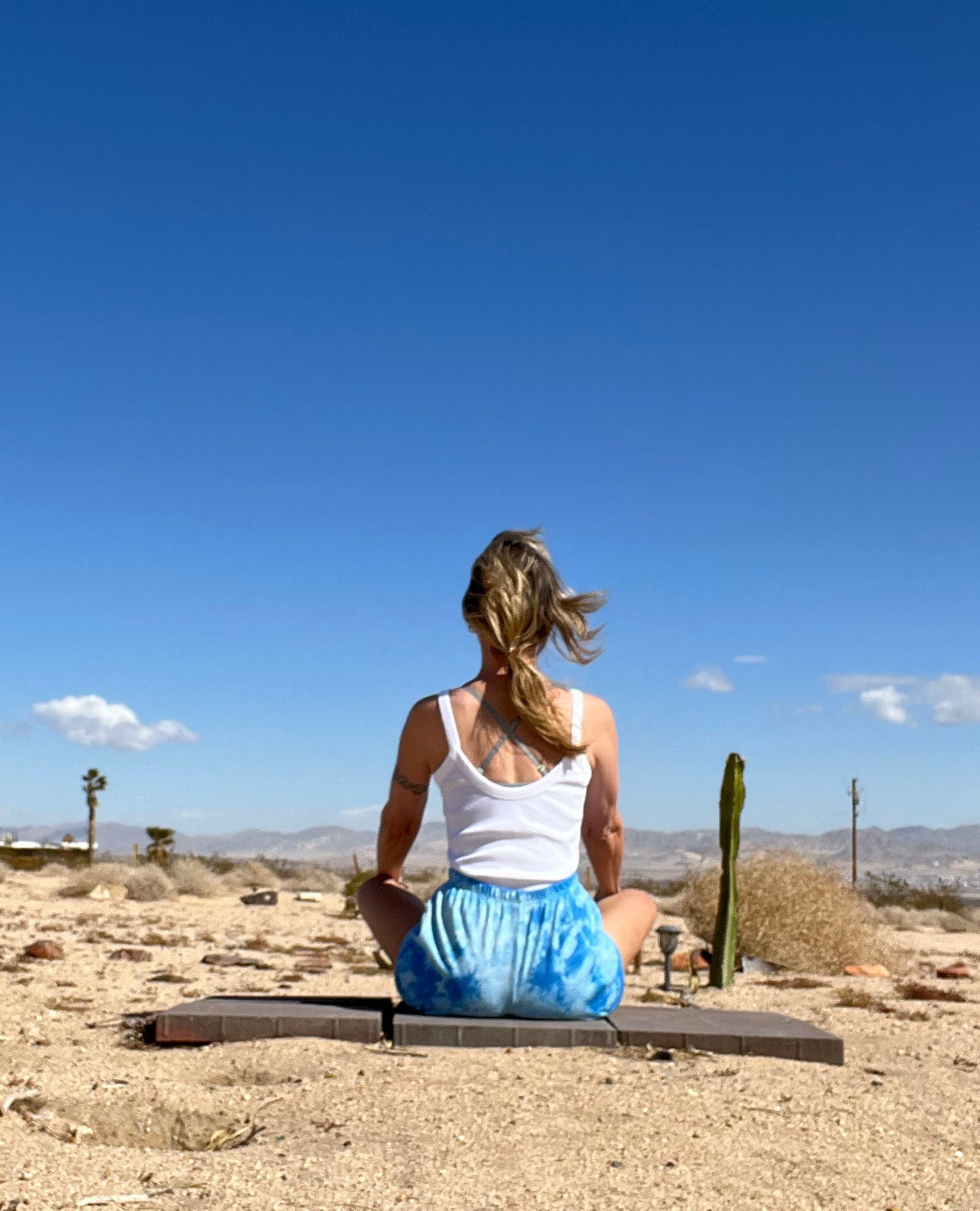 Tie Dye Cotton Yoga Short - Blue Cloud